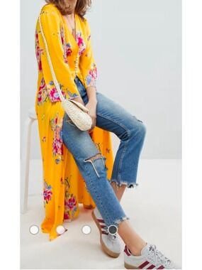 Free People Alexa Floral Duster Jacket In Maxi Length Size M